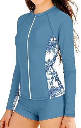 ملابس سباحة DONWEN للفتيات من Rash Guard بسحاب كامل وأكمام طويلة، بدلة سباحة مكونة من قطعتين بعامل حماية من الأشعة فوق البنفسجية 50+ بدلة استحمام للفتيات من سن 9-16 سنة in Kuwait