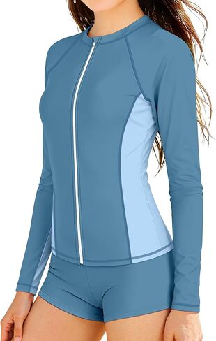 ملابس سباحة DONWEN للفتيات من Rash Guard بسحاب كامل وأكمام طويلة، بدلة سباحة مكونة من قطعتين بعامل حماية من الأشعة فوق البنفسجية 50+ بدلة استحمام للفتيات من سن 9-16 سنة in Kuwait