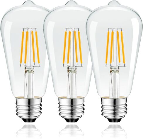 مصابيح إديسون LED E26 عتيقة 2.5 وات، مصابيح إضاءة LED، غير قابلة للتعتيم، ما يعادل 30 وات، 250 لومن، أبيض دافئ، مصابيح خيوط عتيقة ST64، 120 فولت، 3 عبوات in Kuwait