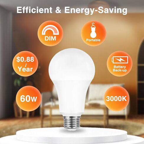 مصابيح إضاءة LED قابلة لإعادة الشحن من سيلفانيا، لمبة إضاءة تعمل بالبطارية A21، 60 وات = 7.3 وات، مصابيح إضاءة للطوارئ داخلية/خارجية، 800 LMS، 3000 كلفن، أبيض ناعم، ملحقات معلقة متضمنة - 4 عبوات (42687) in Kuwait