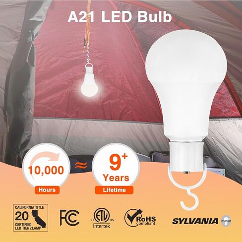 مصابيح إضاءة LED قابلة لإعادة الشحن من سيلفانيا، لمبة إضاءة تعمل بالبطارية A21، 60 وات = 7.3 وات، مصابيح إضاءة للطوارئ داخلية/خارجية، 800 LMS، 3000 كلفن، أبيض ناعم، ملحقات معلقة متضمنة - 4 عبوات (42687) in Kuwait