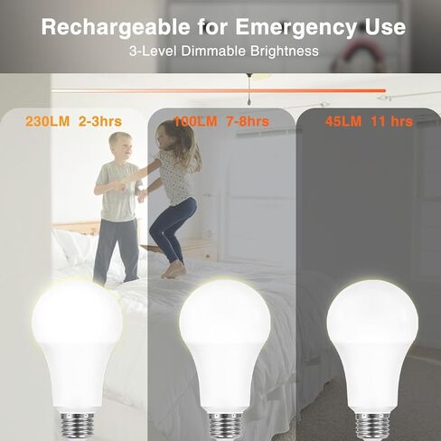 مصابيح إضاءة LED قابلة لإعادة الشحن من سيلفانيا، لمبة إضاءة تعمل بالبطارية A21، 60 وات = 7.3 وات، مصابيح إضاءة للطوارئ داخلية/خارجية، 800 LMS، 3000 كلفن، أبيض ناعم، ملحقات معلقة متضمنة - 4 عبوات (42687) in Kuwait