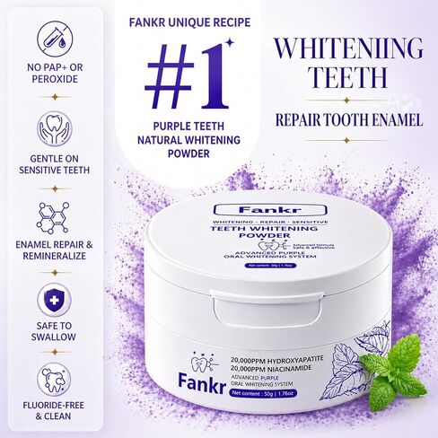 Teeth Whitening Powder with 20,000ppm Hydroxyapatite & 20,000ppm Niacinamide, Patent-Pending R5X Remineralizing Complex, Teeth Whitening & Removes Stains & Breath Freshener in Saudi Arabia