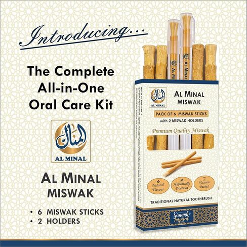 Sewak Natural Miswak Sticks for Teeth, Pack of 6 with 2 Holders, Vacuum Sealed Traditional Peelu Toothbrush in Kuwait