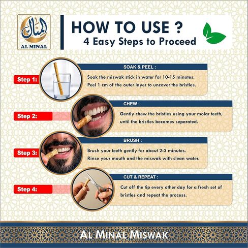 Sewak Natural Miswak Sticks for Teeth, Pack of 6 with 2 Holders, Vacuum Sealed Traditional Peelu Toothbrush in Kuwait
