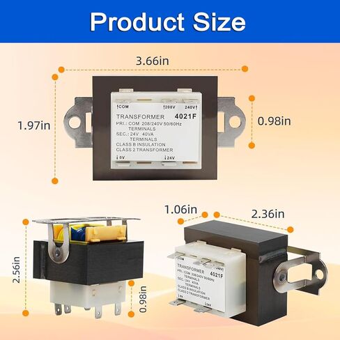 محول التحكم huzum 24v 40va لمحول استبدال فرن Goodman b11416-43 oem - أساسي 208/240 فولت، ثانوي 24 فولت - تحكم في سخان hvac من الفئة 2 مع حامل للقدم 4021f in Kuwait