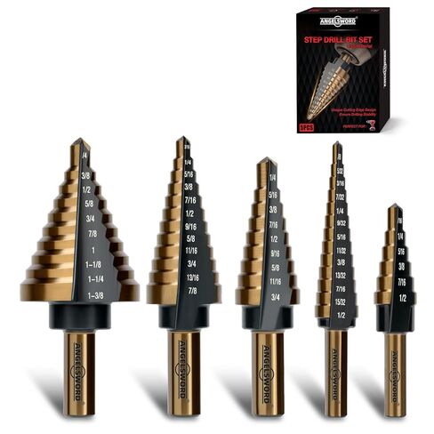 رؤوس مثقاب خطوة من ANGELSWORD، مجموعة 5 قطع HSS مطلية بالتيتانيوم للبلاستيك والألومنيوم والنحاس والصفائح المعدنية in Kuwait