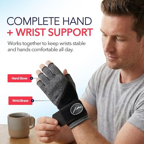 Dr. Arthritis Wrist Brace with Hand Compression Gloves Set, Comfortable Hand Support with Fingerless Carpal Tunnel Gloves & Wrist Protection for Arthritis, Work, Typing, and Pain Relief (Grey, Medium) in Saudi Arabia