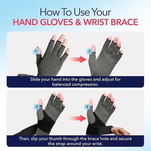 Dr. Arthritis Wrist Brace with Hand Compression Gloves Set, Comfortable Hand Support with Fingerless Carpal Tunnel Gloves & Wrist Protection for Arthritis, Work, Typing, and Pain Relief (Grey, Medium) in Saudi Arabia
