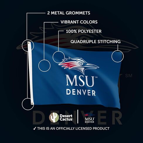 Desert Cactus Metropolitan State University of Denver MSUD Flag - 3 x 5 Feet Roadrunners Banner, Indoor/Outdoor Durable Fabric, 100% Polyester Design (Style 1a) in Kuwait