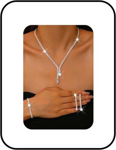 Sparkling Rhinestone Tassels Earrings Necklace Ring Bracelet Set Elegant Crystal Earrings Necklace Bracelet Sets Bridal Wedding Prom Party Costume Jewelry for Women in Saudi Arabia