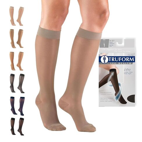 Truform Sheer Compression Stockings, 8-15 mmHg, Women's Knee High Length, 20 Denier, Nude, Large in Kuwait