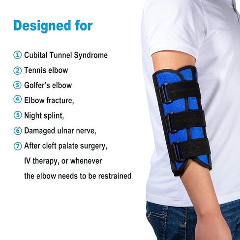 Elbow Brace Night Splint Support for Cubital Tunnel Syndromean, Ulnar Nerve, Stabilizer for Fix Elbow, Prevent Excessive Bending at night, Fits Left and Right Arms,Women, Men (M) in Saudi Arabia