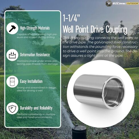 5PCS 1-1/4" Galvanized Well Point Drive Couplings for Merrill - Sand Point Well, Shallow Well, and Soft Soil Well Drilling Kit, Pitcher Pump Accessories for Simmons in Saudi Arabia