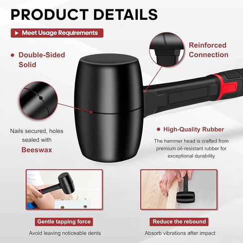 مطرقة مطرقة مطاطية 16oz من YIYITOOLS، مطرقة ناعمة مزدوجة الوجه، رأس مطاطي صلب متين، مقبض من الألياف الزجاجية، قبضة مريحة، مطرقة للأرضيات، الخيمة، الأعمال الخشبية، التخييم، مهمة ضربة ناعمة بدون ضرر in Kuwait