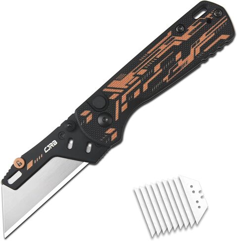 CJRB Boxer Folding Utility Knife, Small EDC Knife with G10 Handle, Includes 10PCS Total Blades(J1967 Blue) in Kuwait