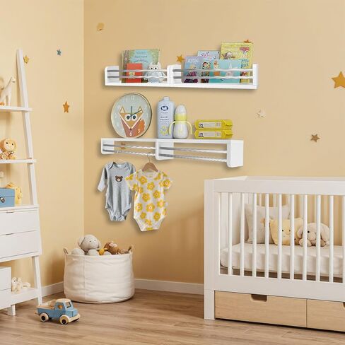 Nursery Wall Bookshelves 4-Pack, Floating Shelves for Kids Room Décor, Baby & Toddler Book Shelf Organizer, Solid Wood Wall-Mounted Rack for Books, Toys & Nursery Storage in Saudi Arabia