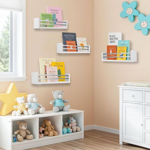 Nursery Wall Bookshelves 4-Pack, Floating Shelves for Kids Room Décor, Baby & Toddler Book Shelf Organizer, Solid Wood Wall-Mounted Rack for Books, Toys & Nursery Storage in Saudi Arabia