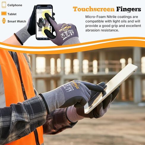 TitanFlex Work Gloves Microfoam Nitrile Coated Men Women-6 Pairs, Safety Warehouse Gloves Mens Working Glove with Grip Heavy Duty, Touchscreen, Seamless Knit Nylon for Automotive, Garden (Large) in Saudi Arabia