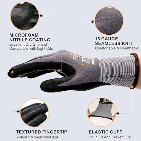 TitanFlex Work Gloves Microfoam Nitrile Coated Men Women-6 Pairs, Safety Warehouse Gloves Mens Working Glove with Grip Heavy Duty, Touchscreen, Seamless Knit Nylon for Automotive, Garden (Large) in Saudi Arabia