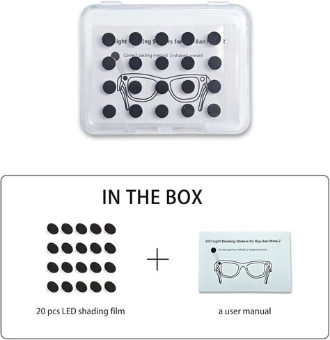 20 قطعة من ملصقات غطاء إضاءة LED متوافقة مع نظارات Rayban Meta الذكية الجيل 1/2 Wayfarer/Skyler/Headliner/Oakley HSTN، ومؤشر التعتيم ونقاط الكاميرا وتسجيل الفيديو بدون بقايا in Kuwait