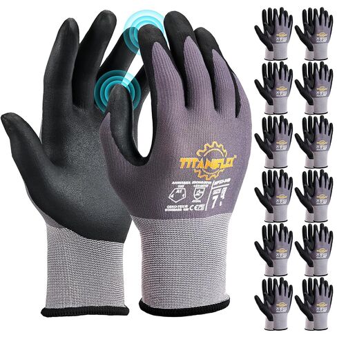 TitanFlex Work Gloves Microfoam Nitrile Coated Men Women-6 Pairs, Safety Warehouse Gloves Mens Working Glove with Grip Heavy Duty, Touchscreen, Seamless Knit Nylon for Automotive, Garden (Large) in Saudi Arabia