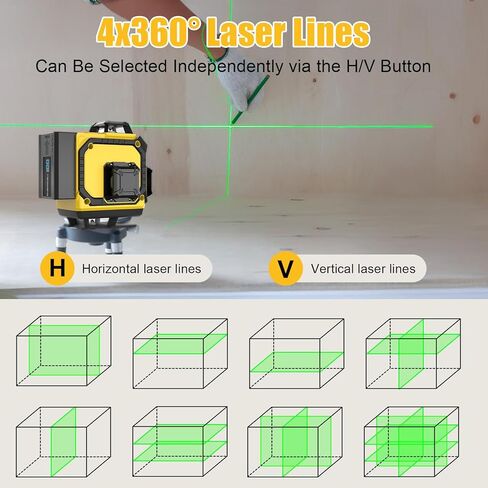 مستوى ليزر 360 درجة مع حامل ثلاثي القوائم، أداة تسوية ليزر ذاتية التسوية، ليزر خط متقاطع 4 × 360 درجة للبلاط والأرضيات والبناء، طقم مستوى ليزر خطي، طاقة ليزر <1 ميجاوات، بطاريتان in Kuwait