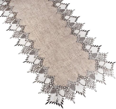 LINENS ART AND THINGS، مفرش طاولة من الدانتيل، بألوان ترابية محايدة، وشاح لطاولة القهوة، بني بيج (16 عرض × 54 طول) in Kuwait