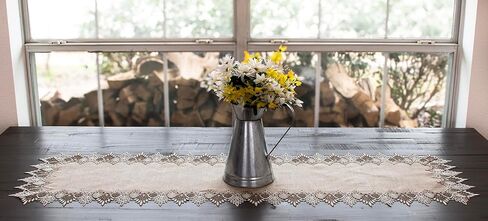 LINENS ART AND THINGS، مفرش طاولة من الدانتيل، بألوان ترابية محايدة، وشاح لطاولة القهوة، بني بيج (16 عرض × 54 طول) in Kuwait