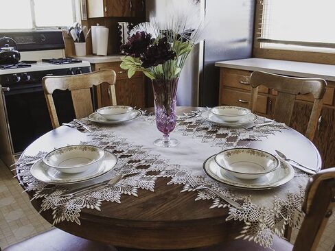 LINENS ART AND THINGS، مفرش طاولة من الدانتيل، بألوان ترابية محايدة، وشاح لطاولة القهوة، بني بيج (16 عرض × 54 طول) in Kuwait