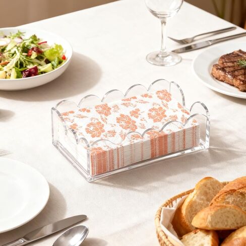 Clear Acrylic Napkin Holder, Scalloped Acrylic Guest Towel Holder Waterproof Disposable Paper Hand Towels Lucite Tray 9x5.1x2.4 inch for Bathroom Kitchen Restaurant Weddings Party in Saudi Arabia