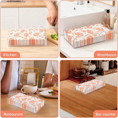 Clear Acrylic Napkin Holder, Scalloped Acrylic Guest Towel Holder Waterproof Disposable Paper Hand Towels Lucite Tray 9x5.1x2.4 inch for Bathroom Kitchen Restaurant Weddings Party in Saudi Arabia