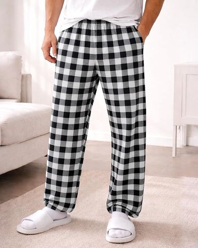 Men Pajama Pants Soft Plaid Long Cute Elastic Waist SLeep Bottoms With 2 Pockets in Saudi Arabia