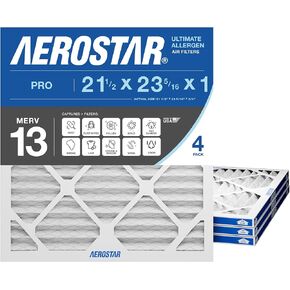 فلتر هواء Aerostar 21.5x23.3125x1 MERV 13 مطوي، 4 عبوات، فلتر فرن تيار متردد، فلتر HVAC للمنزل (الحجم الفعلي: 21.5x23.3125x0.75) in Kuwait