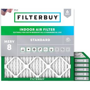 Filterbuy 17.5x17.5x1 Air Filter MERV 8 Essential Dust & Allergy Defense (6-Pack), Electrostatic Pleated HVAC AC Furnace Filters Replacement (Actual Size: 17.50 x 17.50 x 0.75) in Kuwait