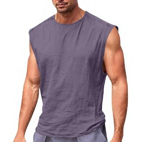 Cotton Linen Tank Tops for Men Summer Casual Crewneck Sleeveless Muscle Tee Shirts Mens Beach Vacation Basic Vest Top in Kuwait