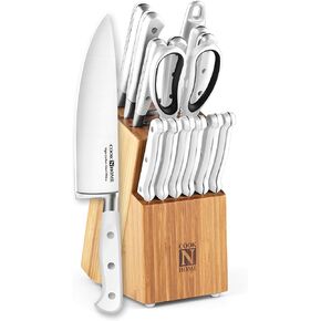 Cook N Home Kitchen Knife Set with Bamboo Storage Block 15-Piece, High Carbon Stainless Steel Blade, Black in Saudi Arabia