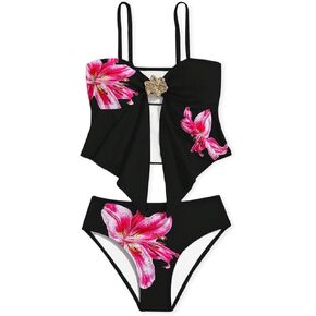 Girls Swimsuits 2 Piece Bathing Suit Floral Swimwear 11-15 Years Beach Sport Halter Tankini in Kuwait