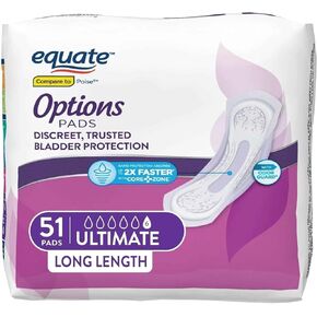 Equate Options Women's Incontinence Pads, Ultimate Absorbency, Long Length (51 Count),with IncrediShop Gift Bookmark. in Saudi Arabia