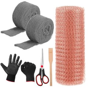 Copper Mesh Rodent Control Kit 1 Pack Rustproof Mesh Roll and 0000 Steel Wool Mouse Hole Filler with Gloves, Scissors for House Garden Home Garage(5in X 9.8ft) in Kuwait