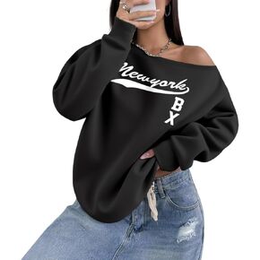 New York Graphic Sweatshirts for Women Off Shoulder Sweatshirt Oversized Letter Long Sleeve Shirts Y2k Pullover Tops in Saudi Arabia