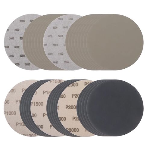 Klmnop 6 Inch 60 Pcs Wet Dry Sanding Discs Hook and Loop, 1000 1500 2000 3000 5000 Grit Sandpaper Silicon Carbide for Random Orbital Sander, Automotive Metal Sanding Polishing, Wood Finishing(Grey) in Kuwait
