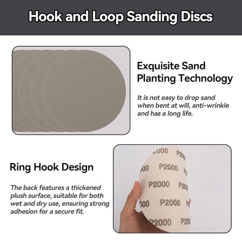 Klmnop 6 Inch 60 Pcs Wet Dry Sanding Discs Hook and Loop, 1000 1500 2000 3000 5000 Grit Sandpaper Silicon Carbide for Random Orbital Sander, Automotive Metal Sanding Polishing, Wood Finishing(Grey) in Kuwait