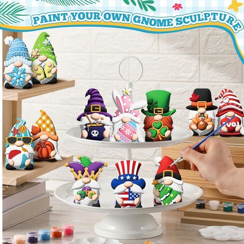 Kolldenn 12 PCS Holiday Gnome Gnome Truck Paint Painting Kit Ceramics لطلاء التماثيل الخاصة بك تماثيل DIY مع 24 Paint Paint 4 Brushes 2 Palette Arts and Laitters for Shamrock Easter (Truck) in Saudi Arabia