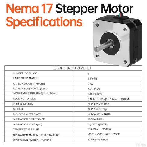 5 عبوات محرك متدرج Nema 17 1.8‌°‌ 2 مرحلة عزم دوران عالٍ 0.16Nm(22.66oz·in) ثنائي القطب 42x23mm 0.8A 4.2Ω 4-سلك رمح 24mm φ5mm 42 محرك متدرج كابل 1M للطابعة ثلاثية الأبعاد DIY Robot CNC Machine in Kuwait