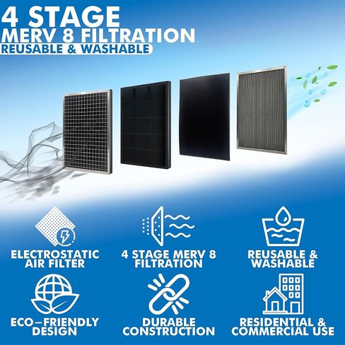 16 3/8x21 1/2x1 Electro-static Air Filter (1-Ct) AC Furnace Filter, Reusable & Washable 4-Stage Electrostatic Filter for Residential and Commerical HVAC (Actual Size: 16.38 x 21.5 x 0.75") in Kuwait