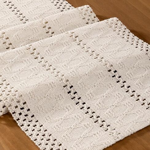 MLMC العاج بوهو الجدول عداء مزرعة Macrame المنسوجة الجدول عداء 48 بوصة طويلة ريفي القطن الكتان مزيج ديكور الجدول لتناول الطعام المطبخ الزفاف الزفاف دش كل يوم استخدام 12 × 48 بوصة in Kuwait