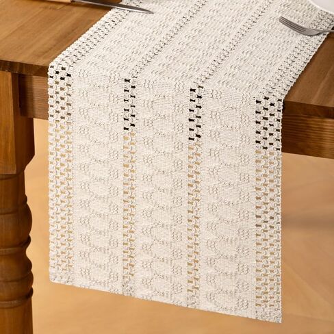 MLMC العاج بوهو الجدول عداء مزرعة Macrame المنسوجة الجدول عداء 48 بوصة طويلة ريفي القطن الكتان مزيج ديكور الجدول لتناول الطعام المطبخ الزفاف الزفاف دش كل يوم استخدام 12 × 48 بوصة in Kuwait
