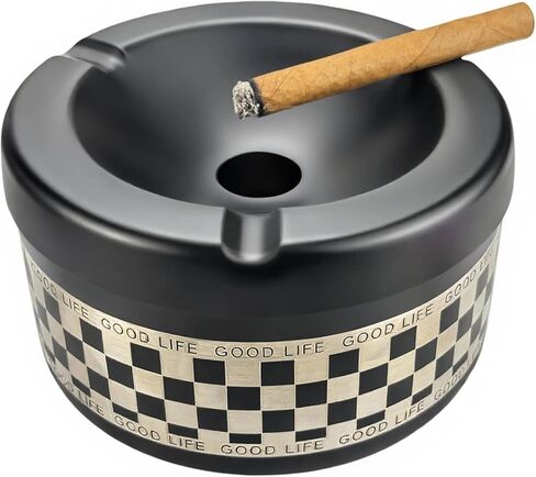 Covered Ashtray,Portable Windproof Metal Ashtray with Spinning Lid Cigarette Holder for Camping, Beach, Patio - Portable Receptacle for Indoor/Outdoor Use, Car, RV, BBQ Areas in Kuwait