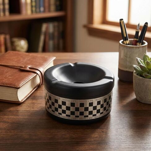 Covered Ashtray,Portable Windproof Metal Ashtray with Spinning Lid Cigarette Holder for Camping, Beach, Patio - Portable Receptacle for Indoor/Outdoor Use, Car, RV, BBQ Areas in Kuwait